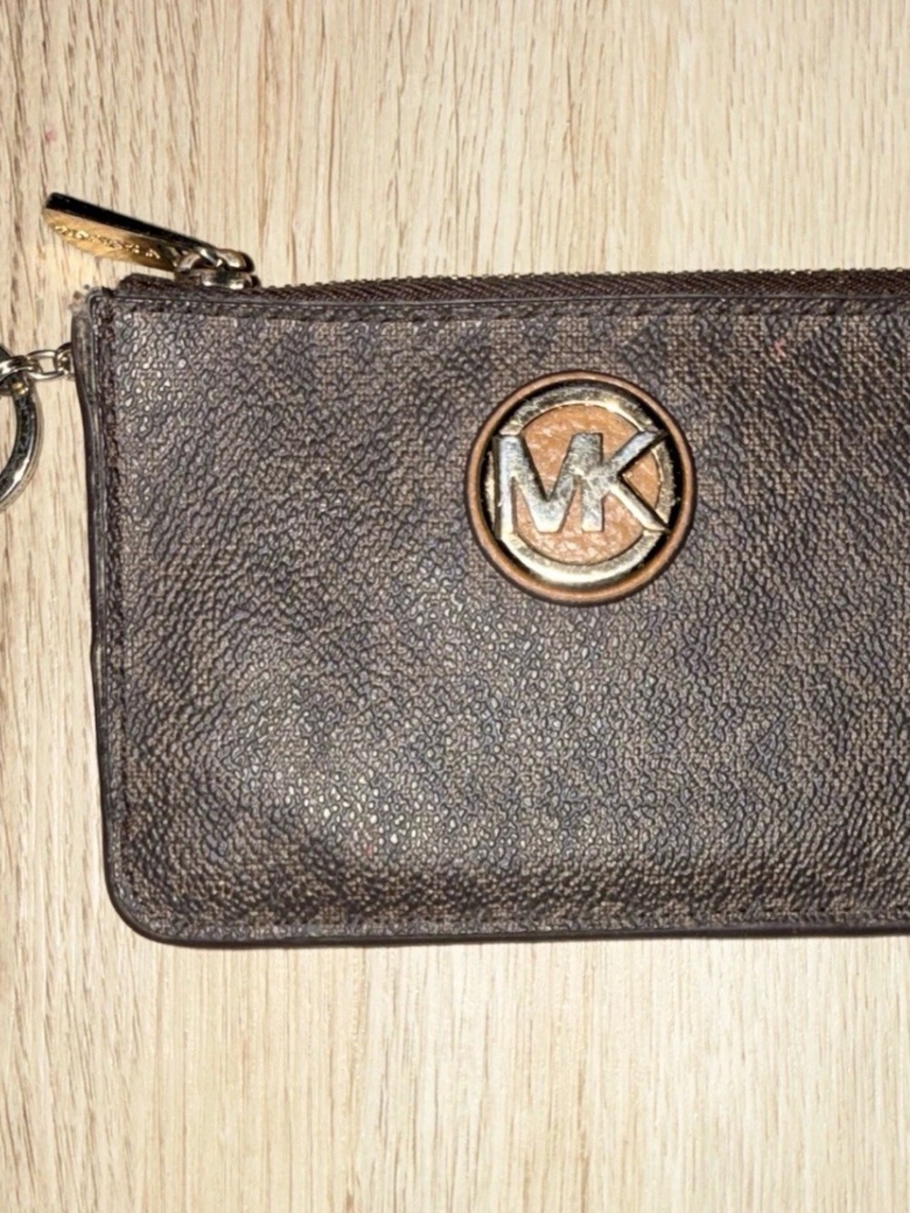 Michael Kors Brown and Gold Logo Wristlet Wallet